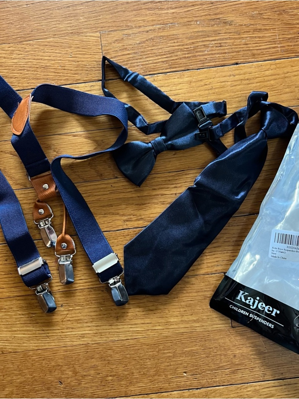 Navy Boys' Tie, Bow Tie and Suspenders Set 6mo-3yr.